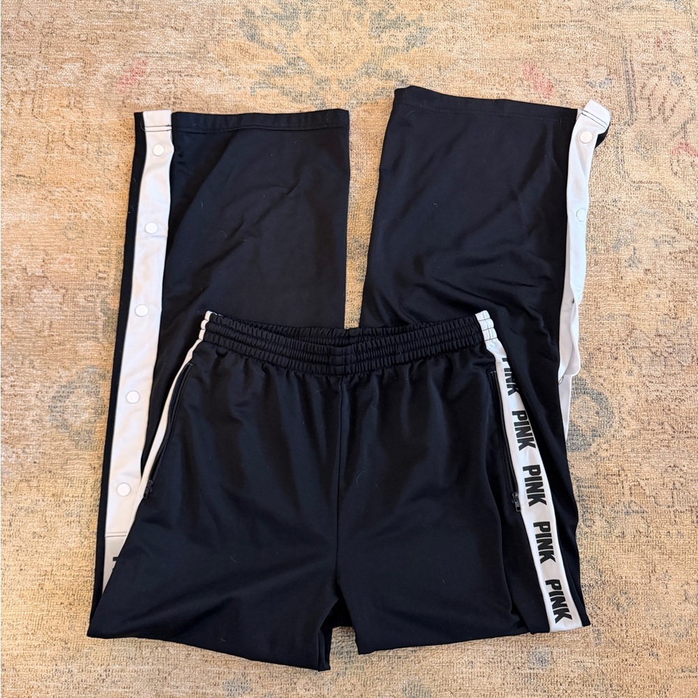 PINK Victoria's Secret EUC Logo Snap Track Pants High-Rise w/ Pockets - Picture 3 of 5